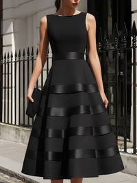 Vestido Midi Elegante Negro Sin Mangas con volantes escalonados - Negro