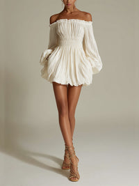 Minivestido Blanco con hombros descubiertos y fruncido - Blanco