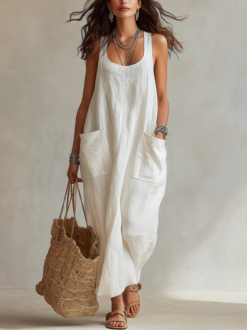 Vestido Largo Casual con bolsillo - Blanco
