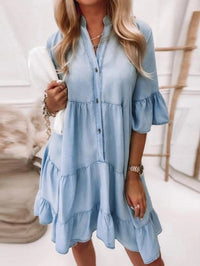 Minivestido Azul con algodón, corte en A, vaquero y liso - Azul