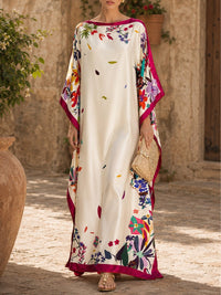 Vestido Estampado Elegante Marfil Corte Holgado con satén y estampado - Marfil