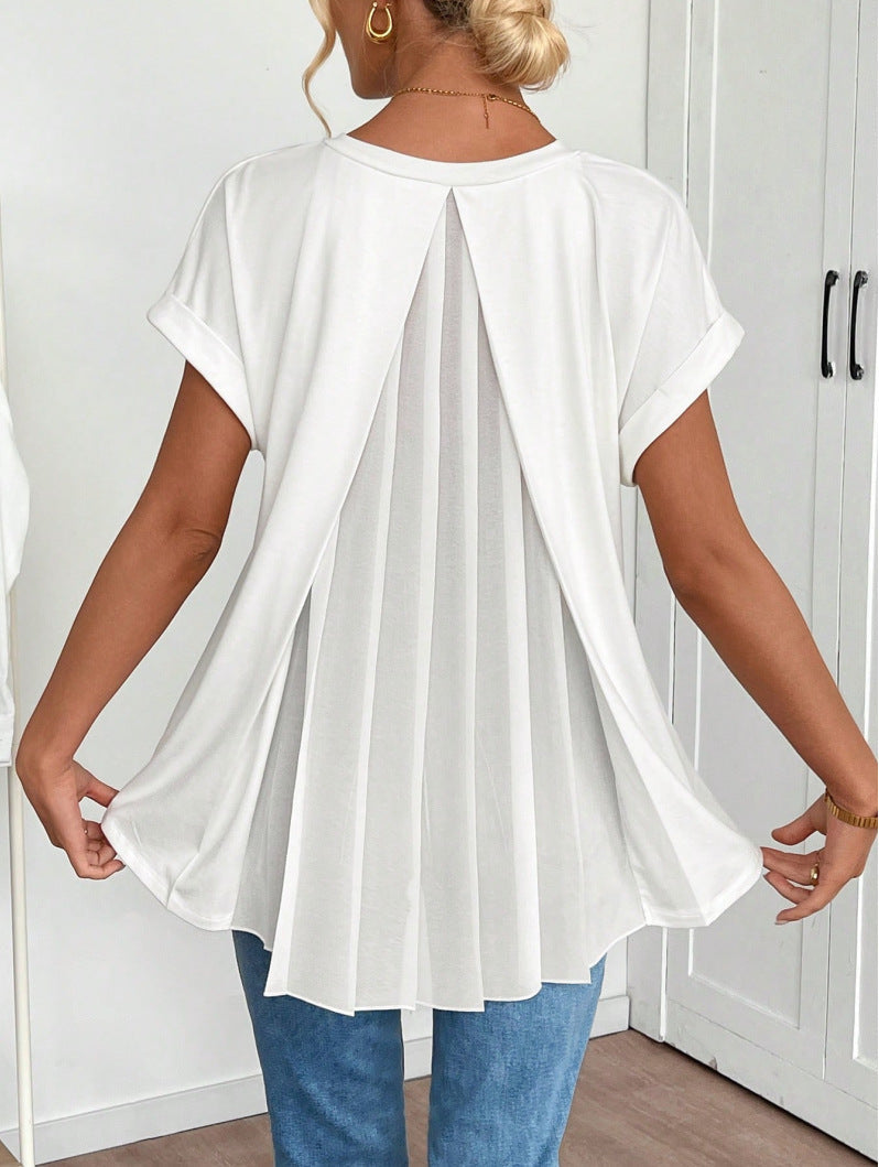 Blusa Manga Corta con escote en V y pliegues - Blanco
