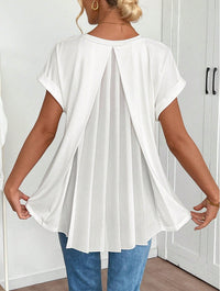 Blusa Manga Corta con escote en V y pliegues - Blanco
