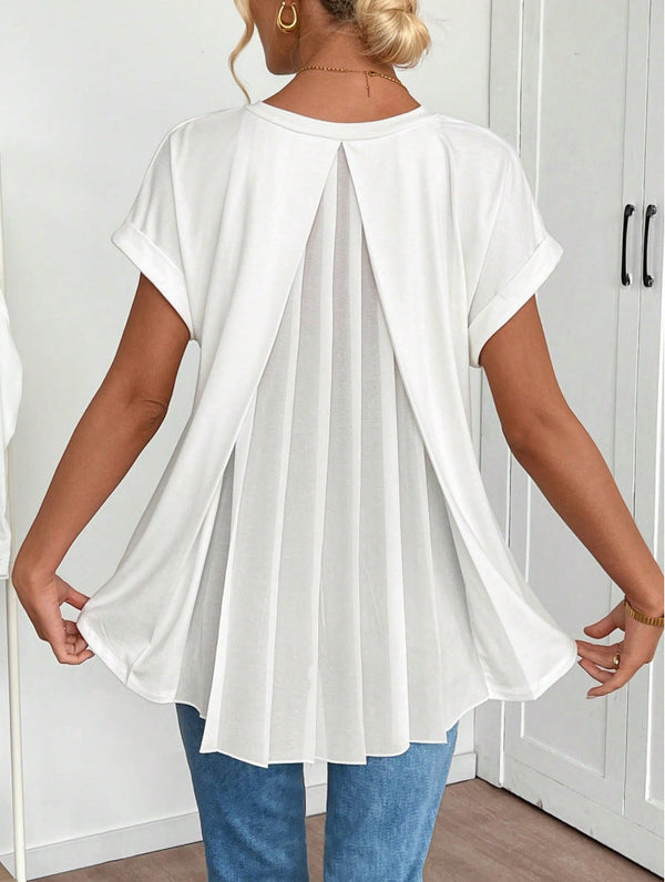 Blusa Manga Corta con escote en V y pliegues - Blanco