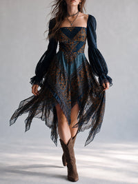 Vestido Estampado Boho Azul Marino con estampado - Azul Marino