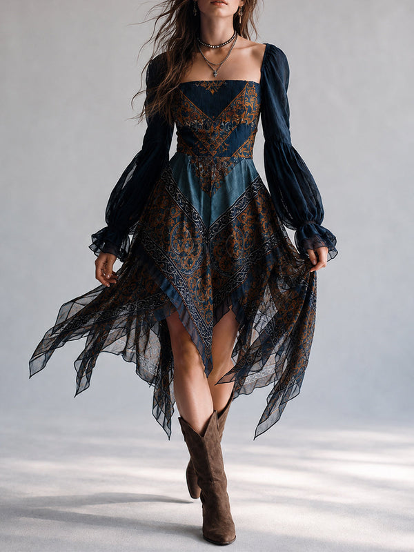 Vestido Estampado Boho Azul Marino con estampado - Azul Marino