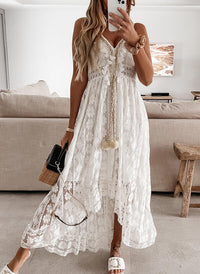 Vestido de Verano con encaje y liso - Blanco