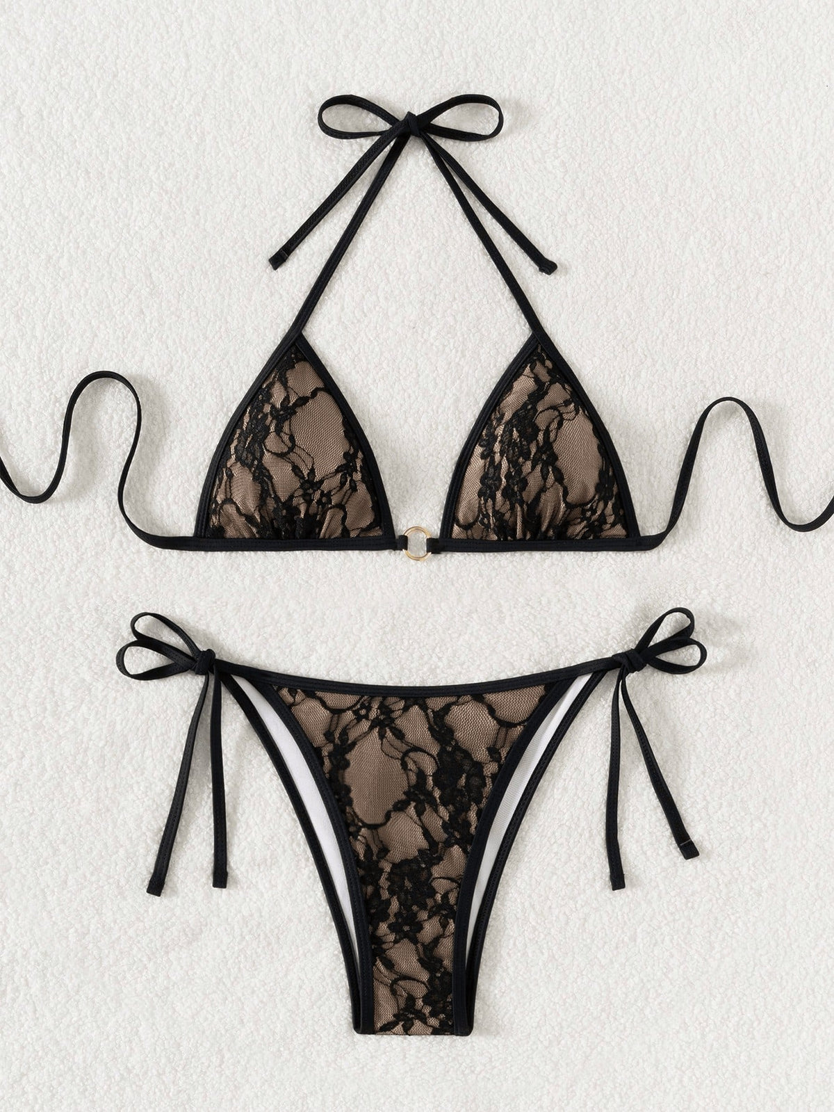 Bikini Sexy con espalda descubierta y encaje - Negro