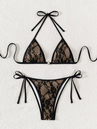 Bikini Sexy con espalda descubierta y encaje - Negro