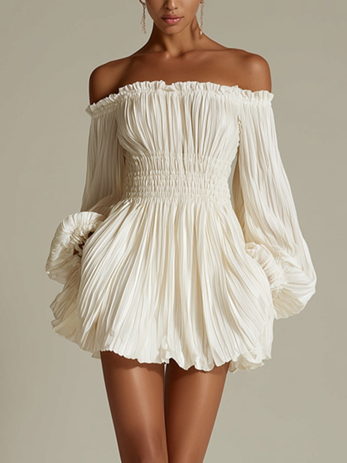Minivestido Blanco con hombros descubiertos y fruncido - Blanco
