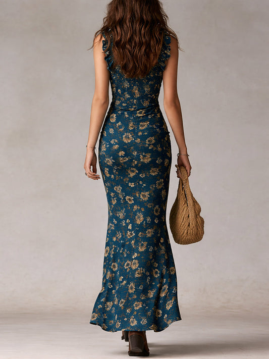 Vestido Estampado Boho Azul Marino con volantes y estampado - Azul Marino