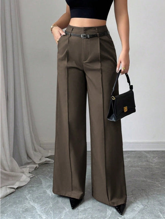 Pantalón Casual Tiro Alto con pierna recta y cinturón - Negro