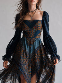 Vestido Estampado Boho Azul Marino con estampado - Azul Marino