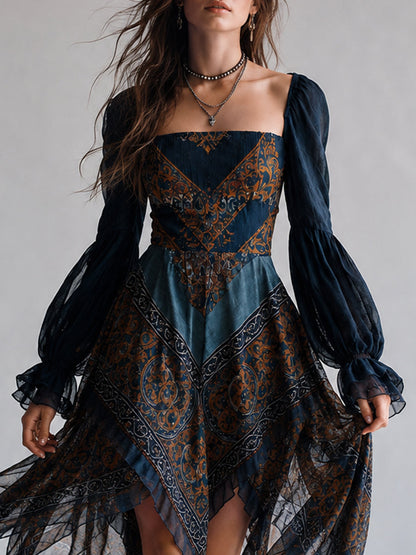 Vestido Estampado Boho Azul Marino con estampado - Azul Marino