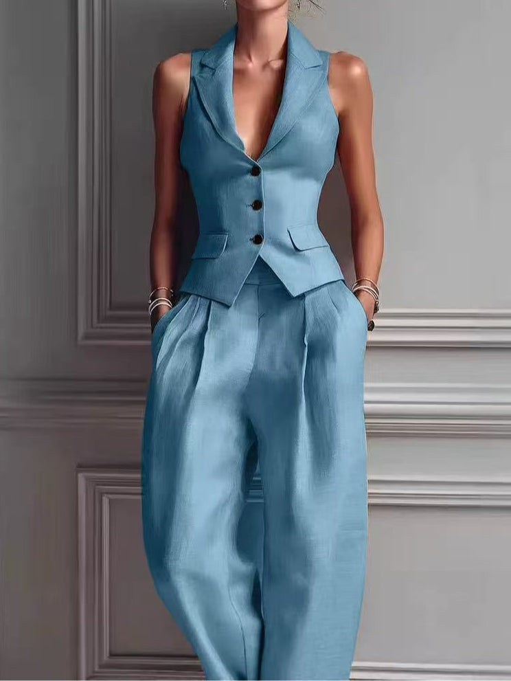 Conjunto Sexy con escote en V y botones delanteros - Rosa