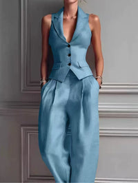 Conjunto Sexy con escote en V y botones delanteros - Rosa