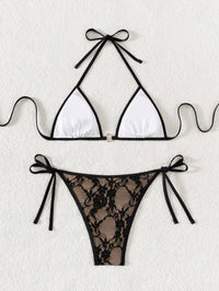 Bikini Sexy con espalda descubierta y encaje - Negro