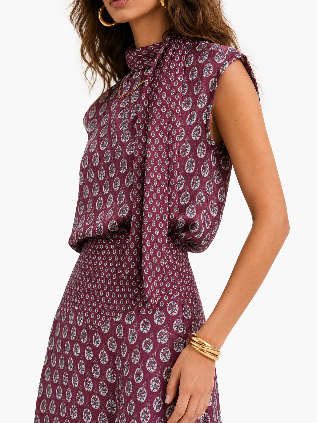 Conjunto de Dos Piezas Retro Morado con caída fluida y estampado - Morado