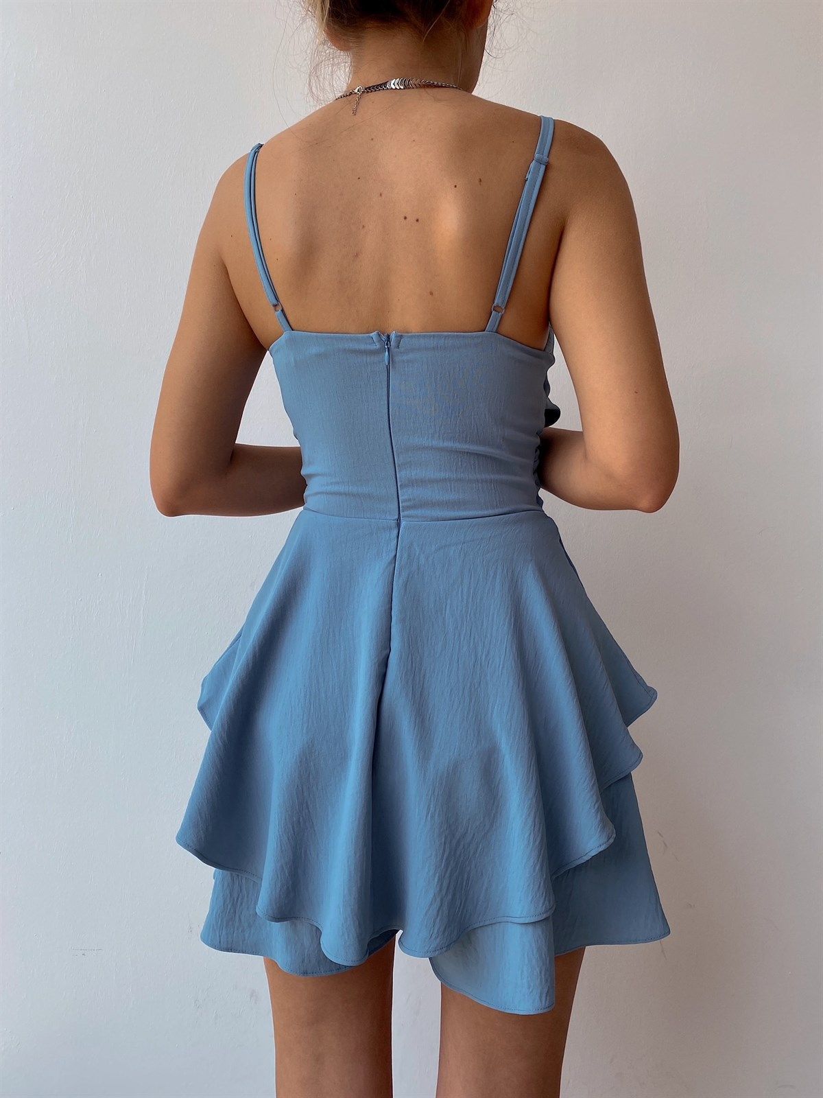 Mono con cremallera, tirantes finos y liso - Azul