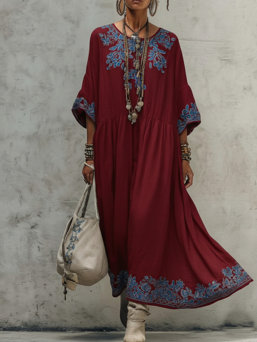 Vestido Estampado Corte Holgado con escote redondo y estampado - Blanco