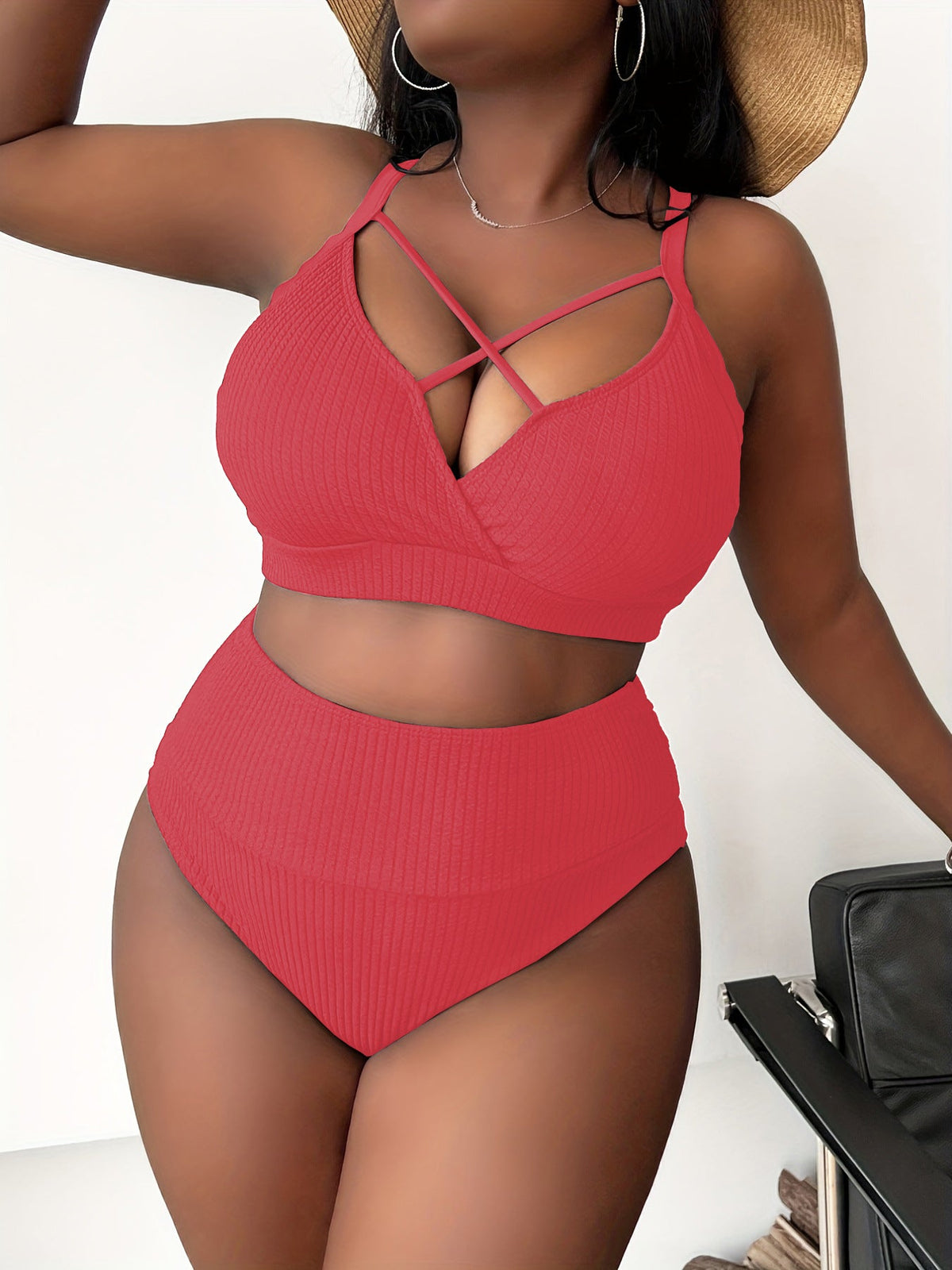 Bikini Sexy Tiro Alto con liso - Rosa