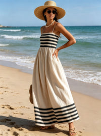 Vestido Largo Blanco y Negro con tirantes finos - Blanco y Negro