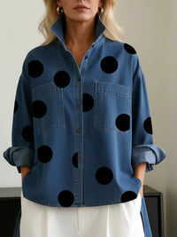 Blusa Casual con vaquero, cuello mao y estampado - Azul