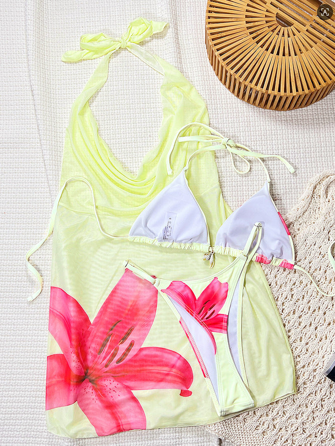 Bañador Amarillo con espalda descubierta y estampado