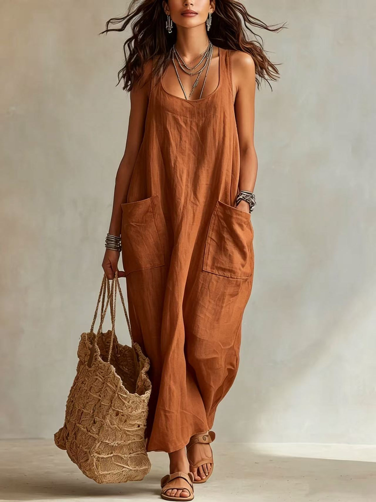 Vestido Largo Casual con bolsillo - Blanco