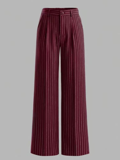 Pantalón Tiro Alto con a rayas y pierna ancha - Negro