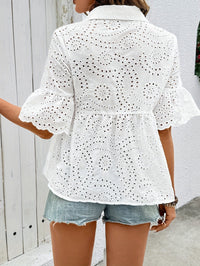 Blusa Blanco Manga Corta con calado y bordado - Blanco