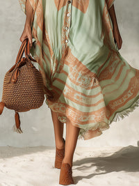 Vestido Estampado Verde con flecos y estampado - Verde