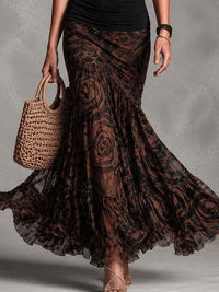 Conjunto de Falda Retro Negro con malla y estampado - Negro
