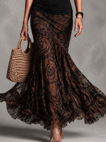 Conjunto de Falda Retro Negro con malla y estampado - Negro