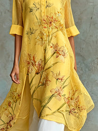 Conjunto de Dos Piezas Casual Amarillo Manga Corta con floral - Amarillo