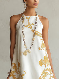 Vestido Estampado Blanco con remate de encaje y estampado - Blanco