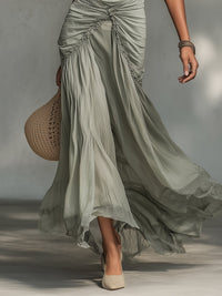 Vestido Largo Gris con gasa - Gris