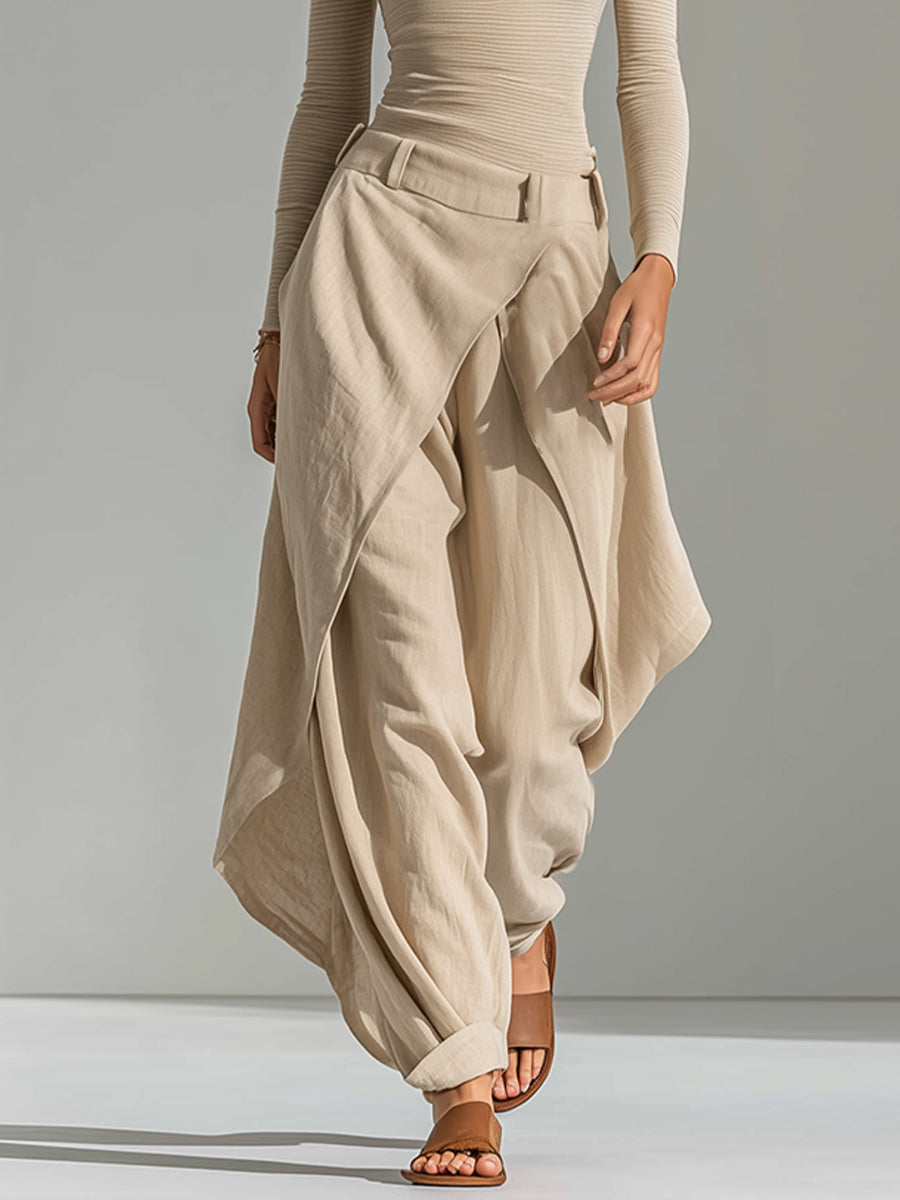 Conjunto Beige con escote barco, por capas y pierna ancha - Beige