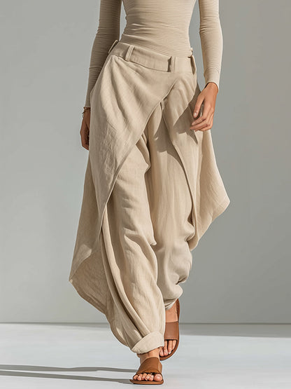 Conjunto Beige con escote barco, por capas y pierna ancha - Beige
