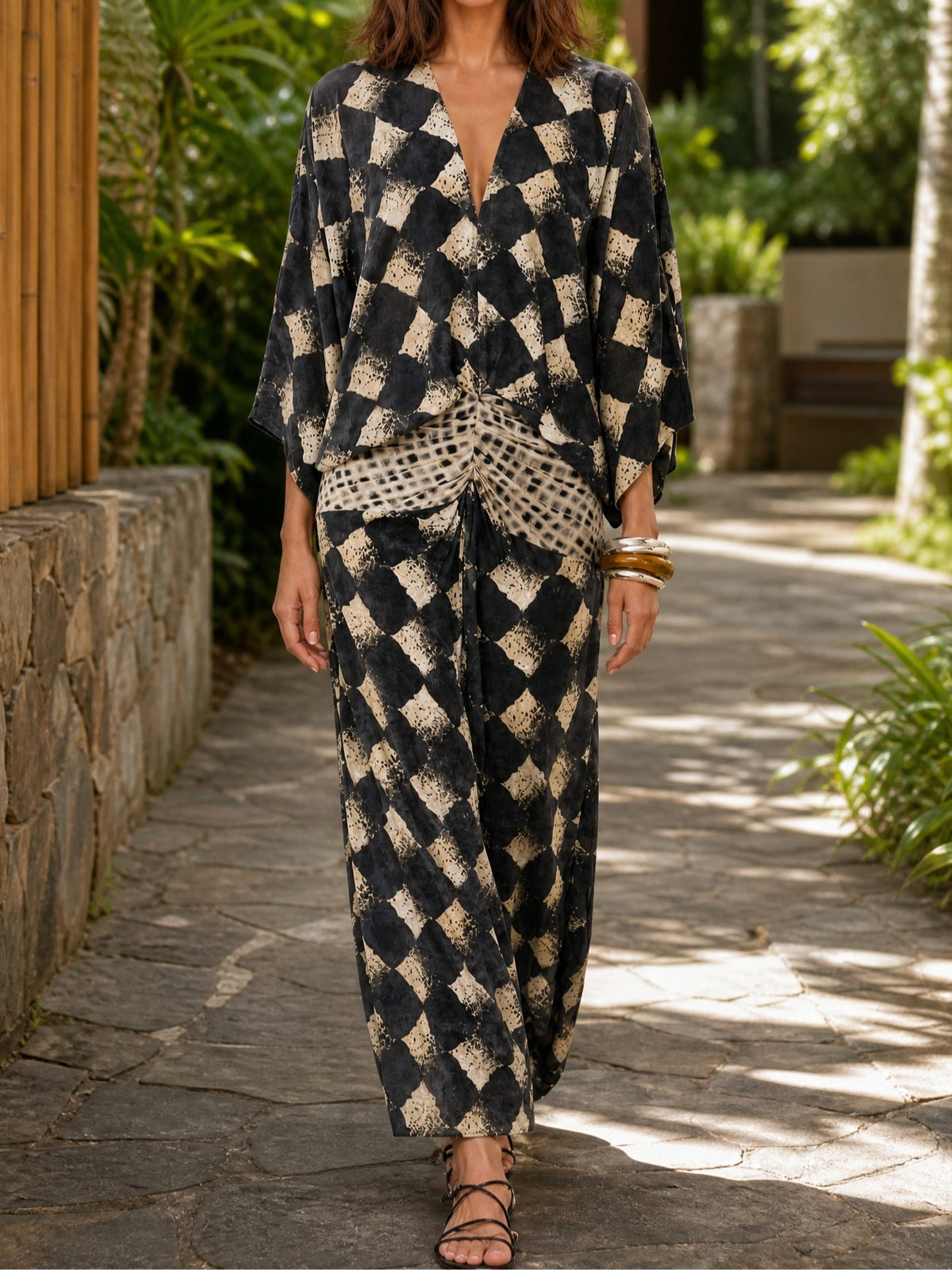 Conjunto Casual Negro con estampado abstracto y estampado - Negro