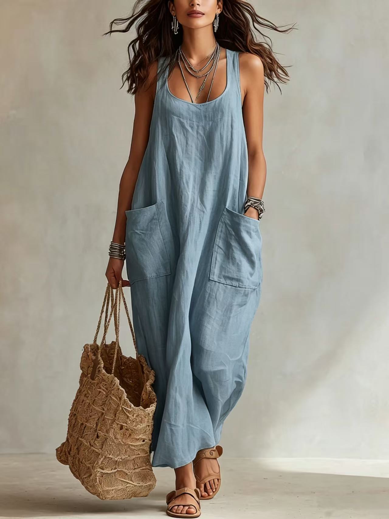 Vestido Largo Casual con bolsillo - Blanco