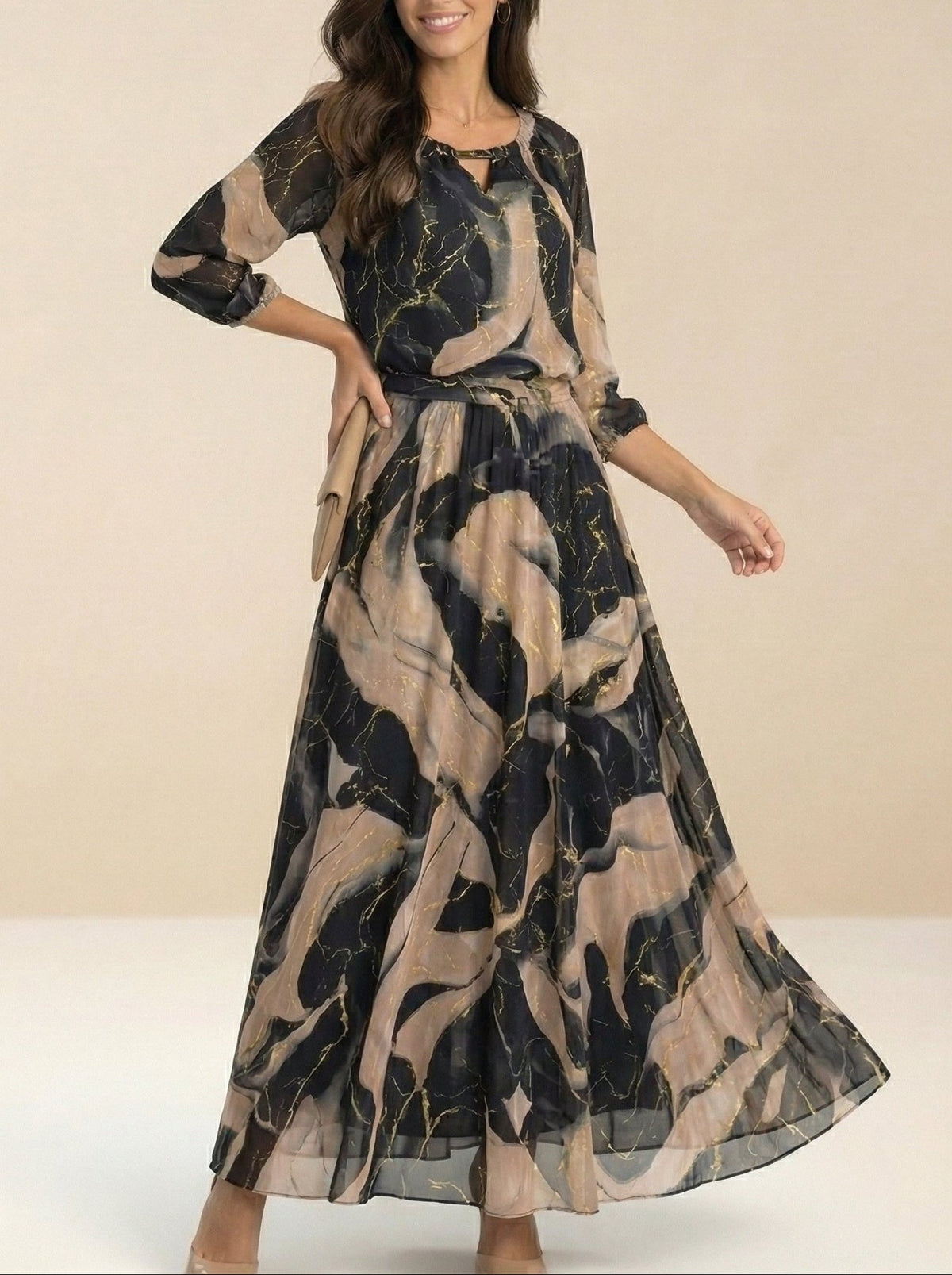 Vestido Estampado Elegante Negro con estampado - Negro
