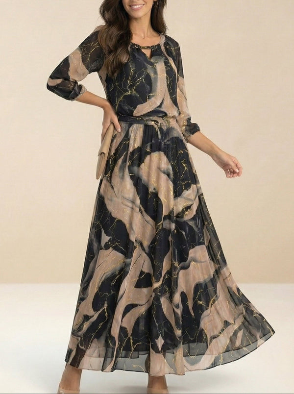 Vestido Estampado Elegante Negro con estampado - Negro