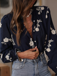 Blusa Manga Larga con bordado y gasa - Azul Marino