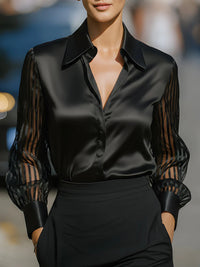 Blusa Manga Larga con satén - Negro