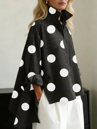 Blusa Casual con vaquero, cuello mao y estampado - Azul