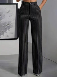 Pantalón Tiro Alto con a rayas y pierna ancha - Negro