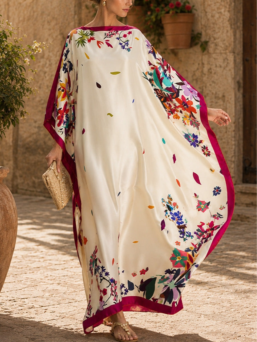 Vestido Estampado Elegante Marfil Corte Holgado con satén y estampado - Marfil