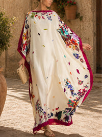 Vestido Estampado Elegante Marfil Corte Holgado con satén y estampado - Marfil