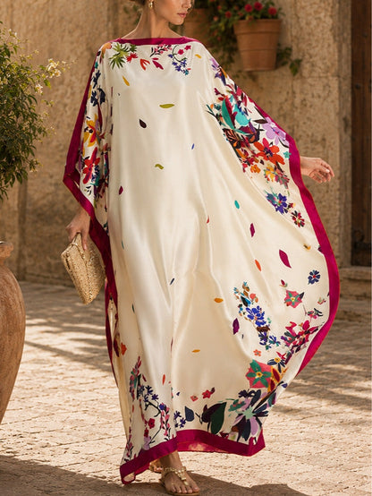 Vestido Estampado Elegante Marfil Corte Holgado con satén y estampado - Marfil